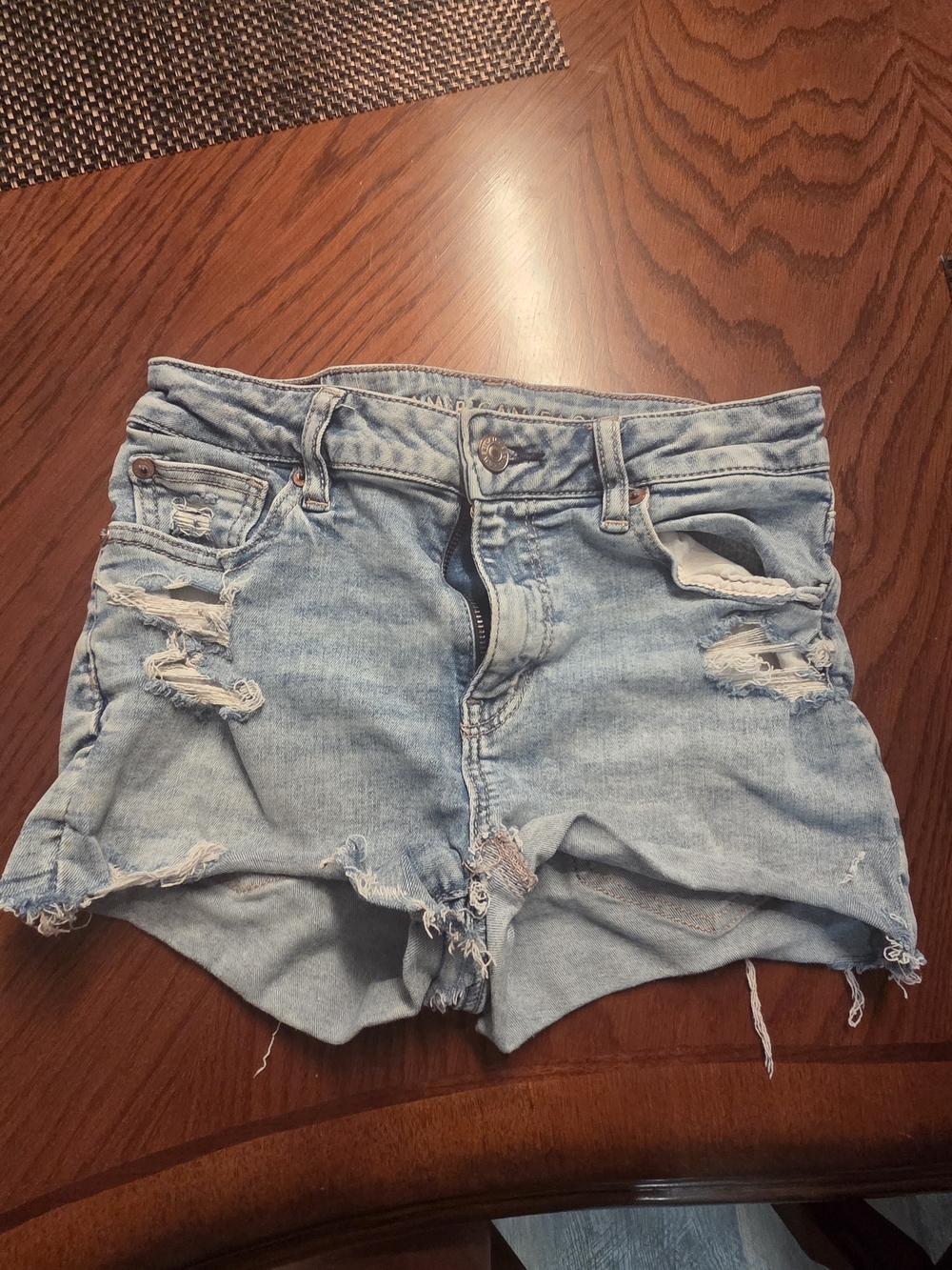 American Eagle Outfitters Light Blue Distressed Denim Shorts
